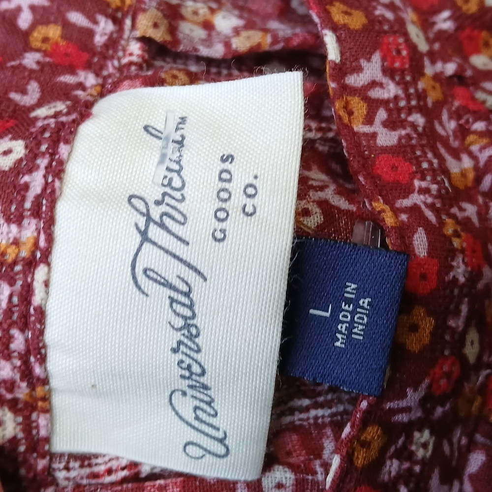 Universal Thread Red Floral Blouse Smocking 100% Cotton Sz Lg. Cottagecore - Picture 6 of 12